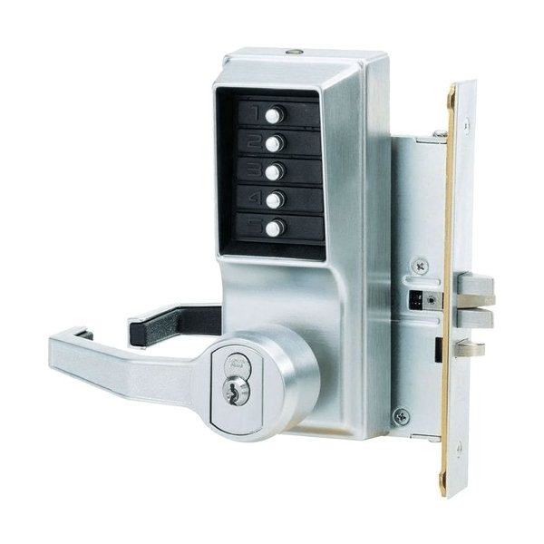 Dormakaba Mortise Combination Lever Lock, Key Override, Passage, Lockout, Less Core, Satin Chrome LR8148S-26D-41